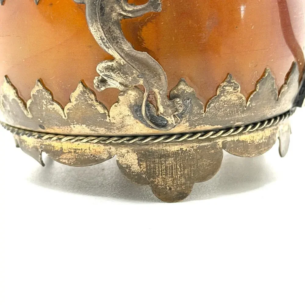Vintage 50s Chinese Amber Resin Metal Monkey Dragon Panther Tea Pot